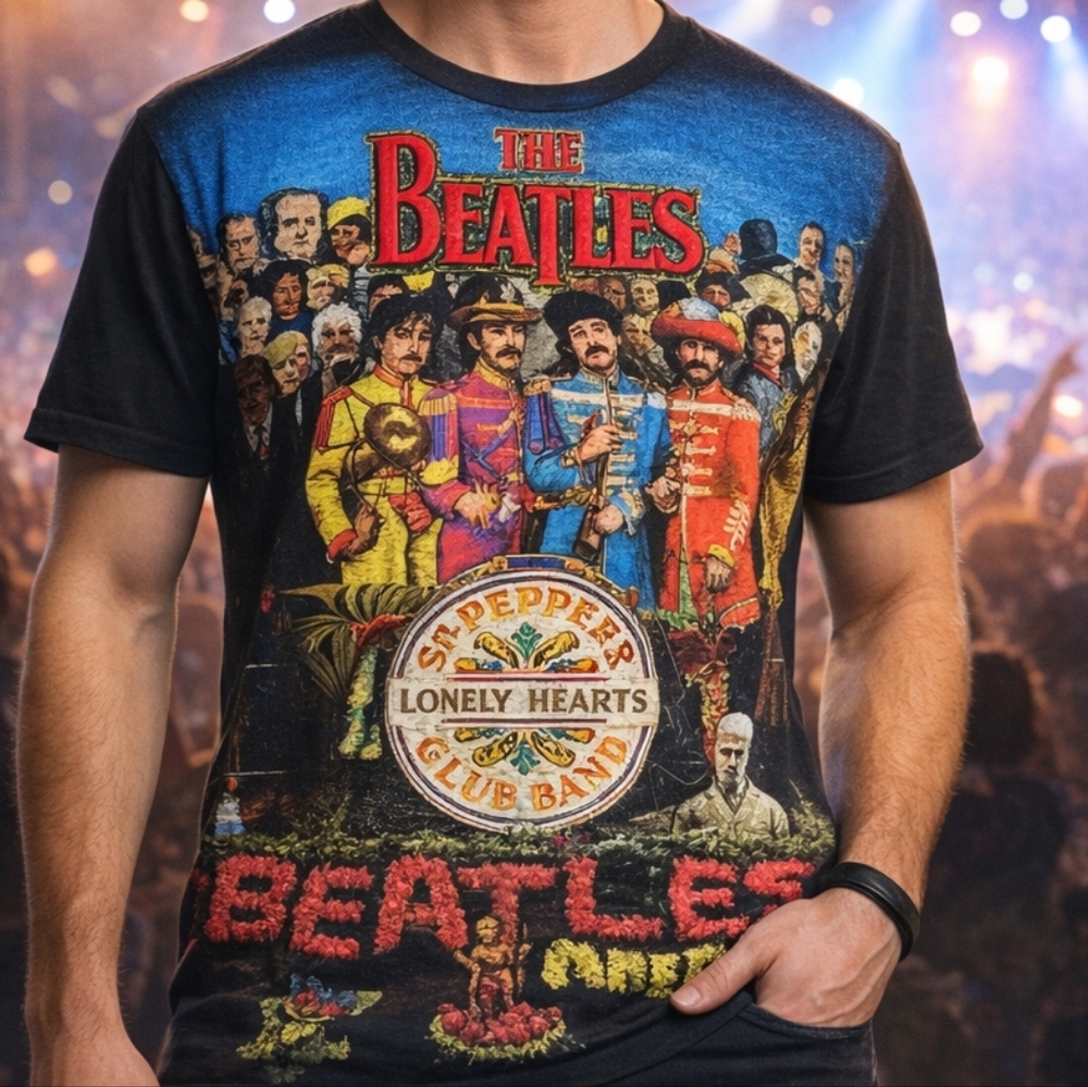 Rare Find Liquid Blue Beatles Sgt Pepper Embroidered Logo Tee